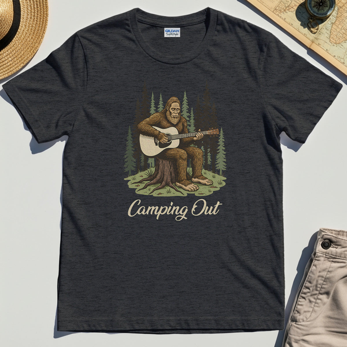 "Camping Out" Funny Bigfoot Camping T-Shirt 3