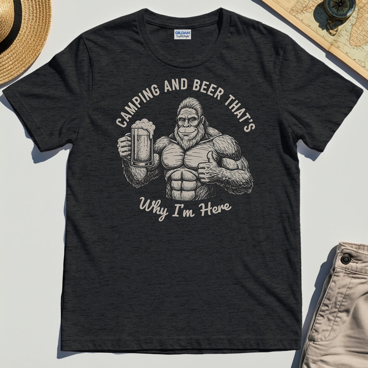 "Camping and Beer That’s Why I’m Here" Funny Bigfoot Camping T-Shirt 4