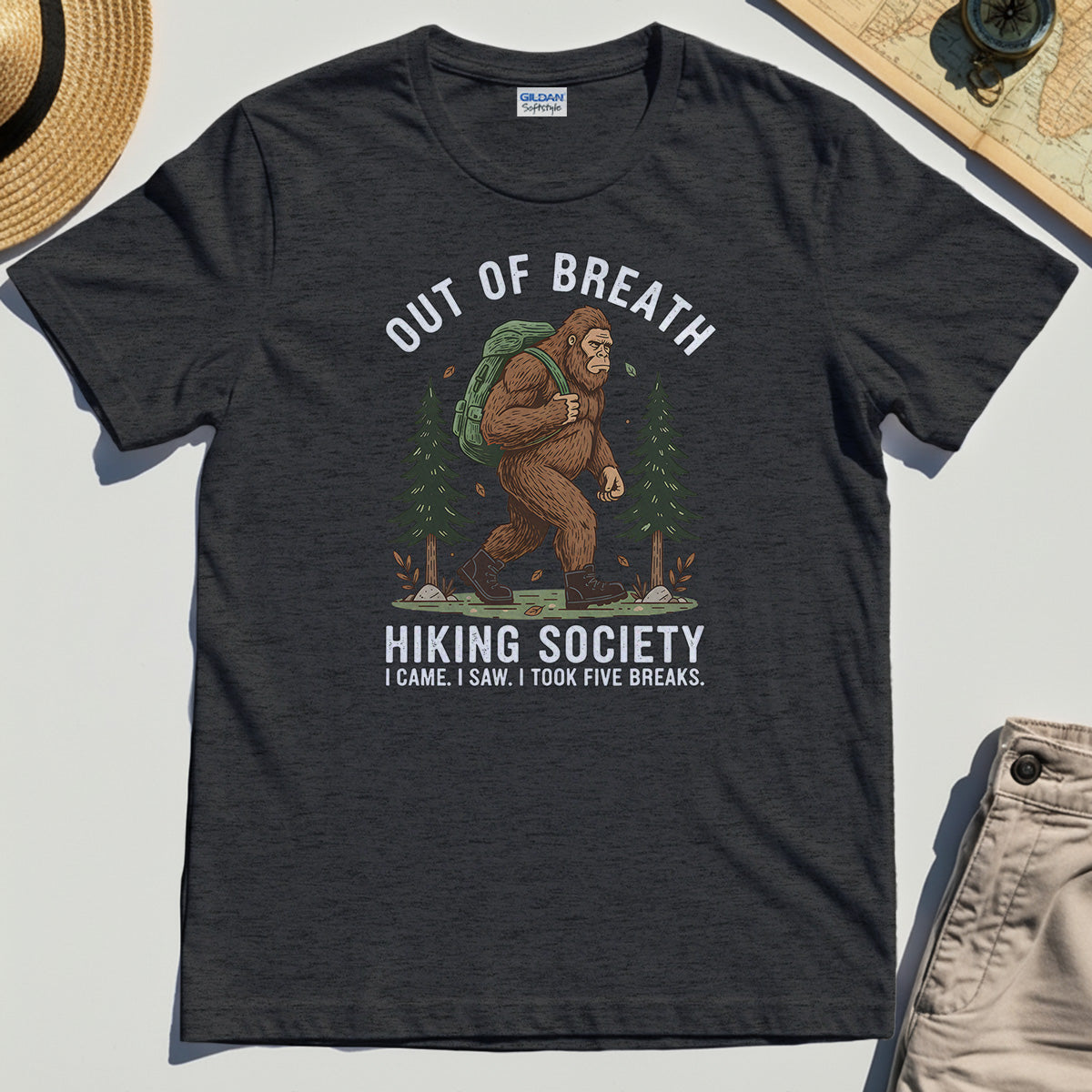 Out of Breath Hiking Society T-Shirt, Funny Sasquatch Outdoor Camping Tee 3