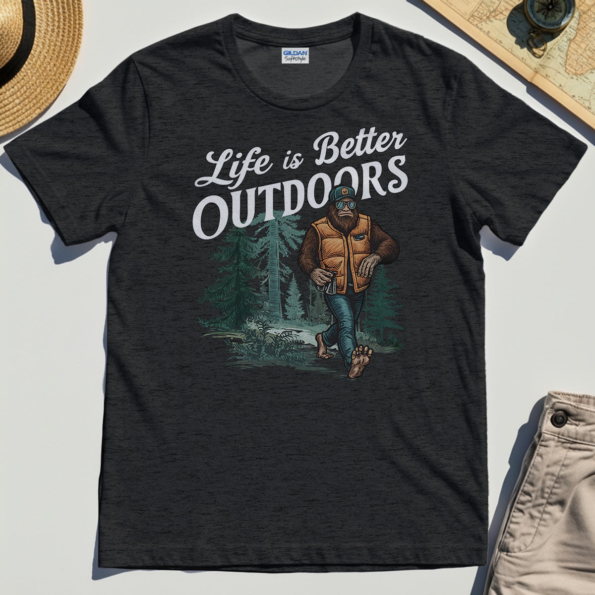 Bigfoot Life Is Better Outdoors T-Shirt, Retro Camping Graphic Tee for Outdoor Adventurers 3