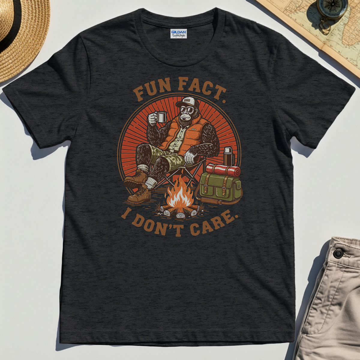 Funny Bigfoot Camping T-Shirt, "Fun Fact I Don’t Care” 3