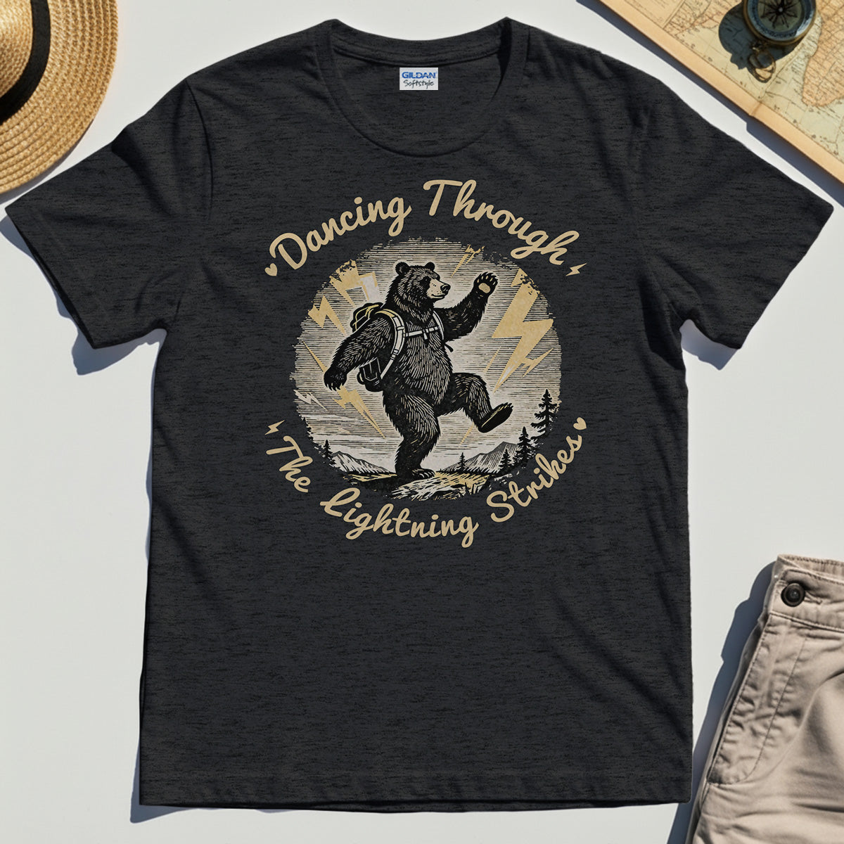 Dancing Through The Lightning Strikes Camping Bears T-Shirt 3