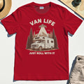 Just Roll With It T-Shirt, Retro Camper Van Adventure Shirt For Camping Lovers 7