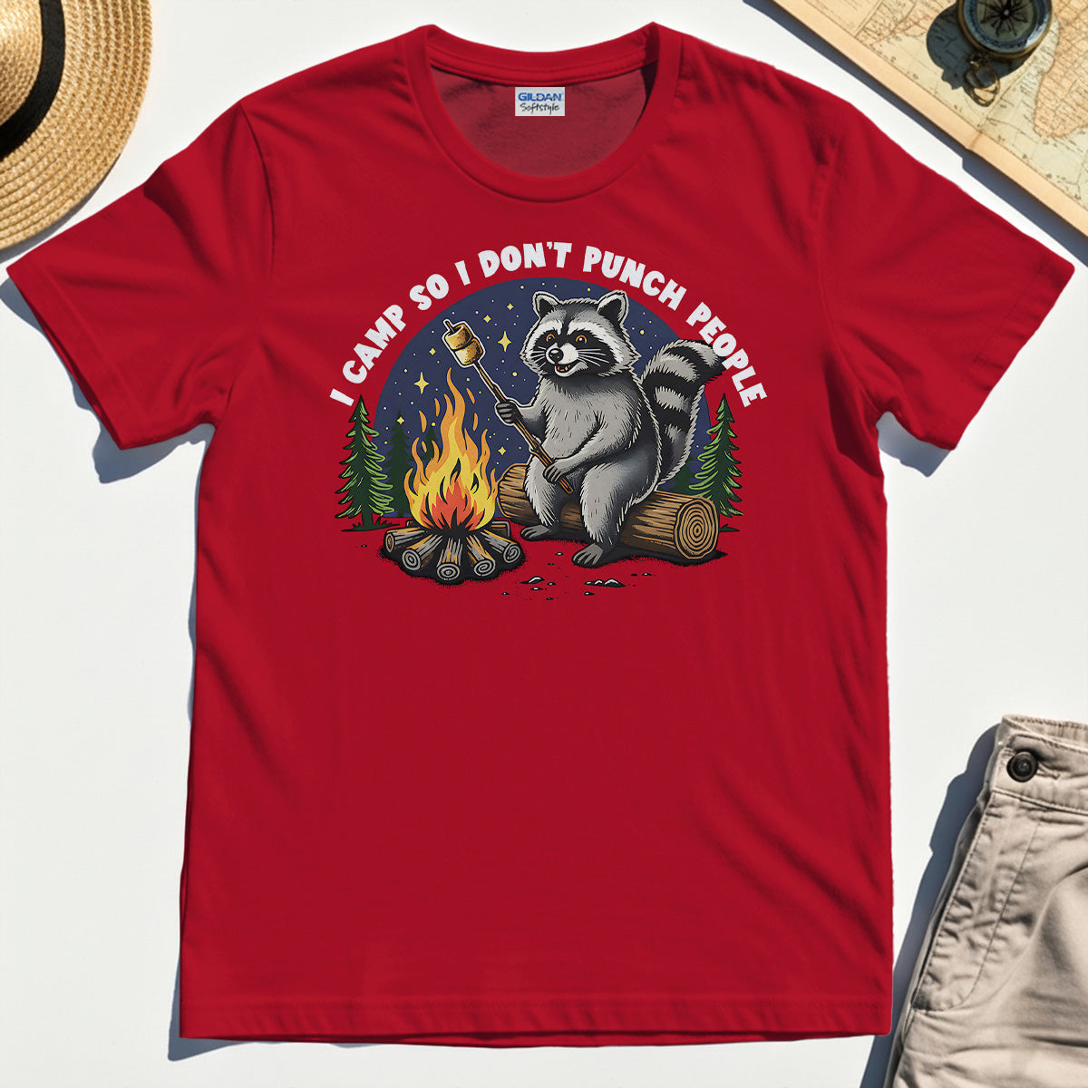 I Camp So I Don’t Punch People Shirt, Funny Raccoon Marshmallow Campfire Tee 7
