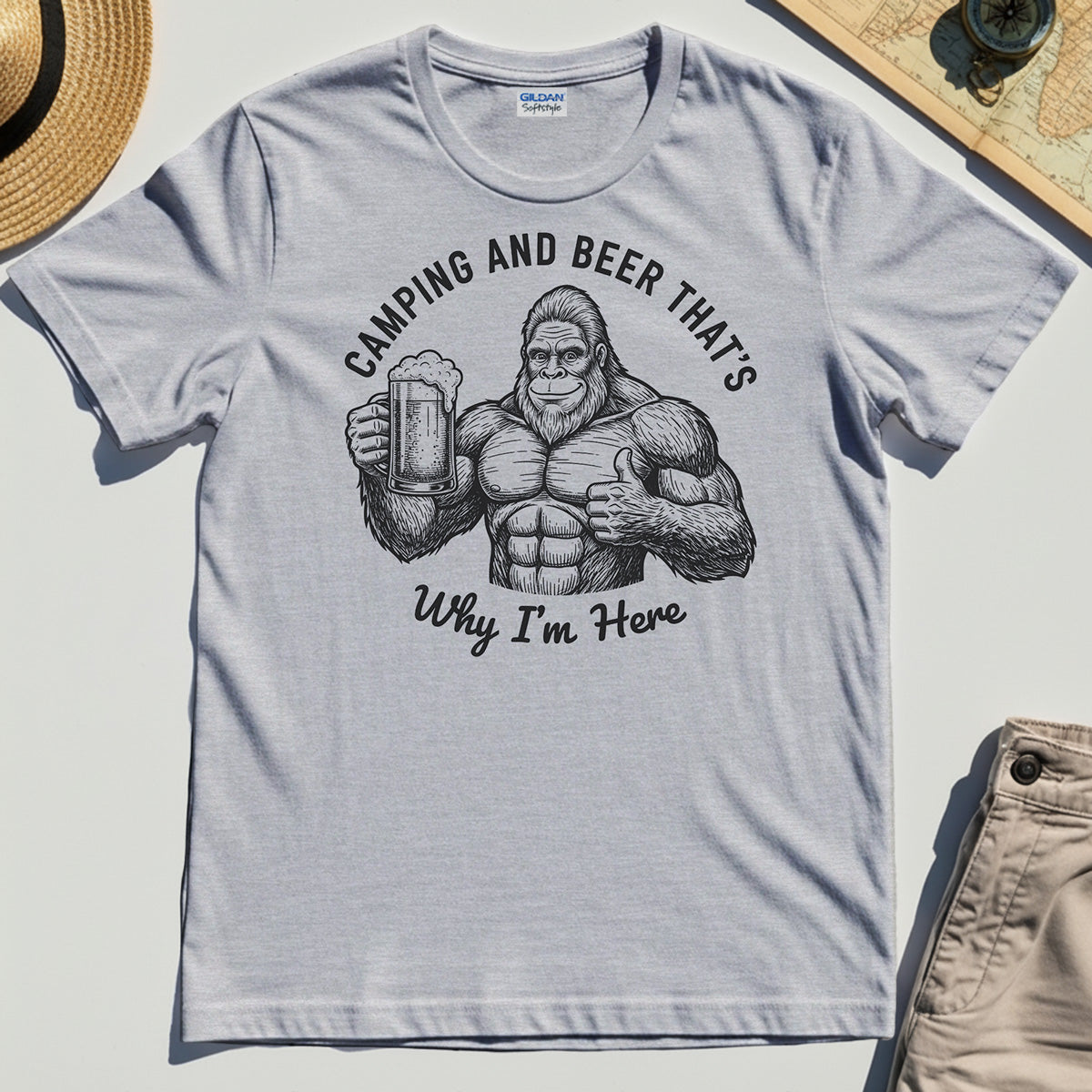 "Camping and Beer That’s Why I’m Here" Funny Bigfoot Camping T-Shirt 5