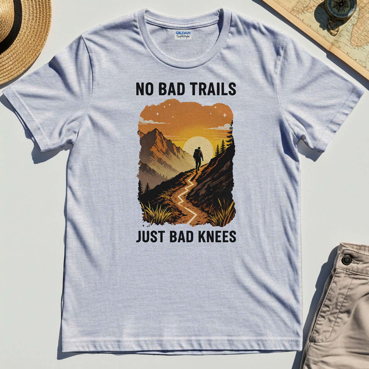No Bad Trails Just Bad Knees T-Shirt, Funny Trail And Camping Shirt For Outdoor Lovers 4