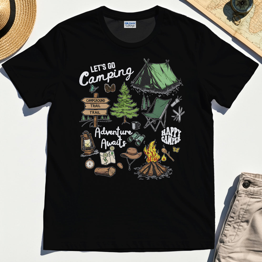 Let’s Go Camping Adventure T-Shirt, Funny Happy Camper T-Shirt For Outdoor Enthusiasts And Travelers 1