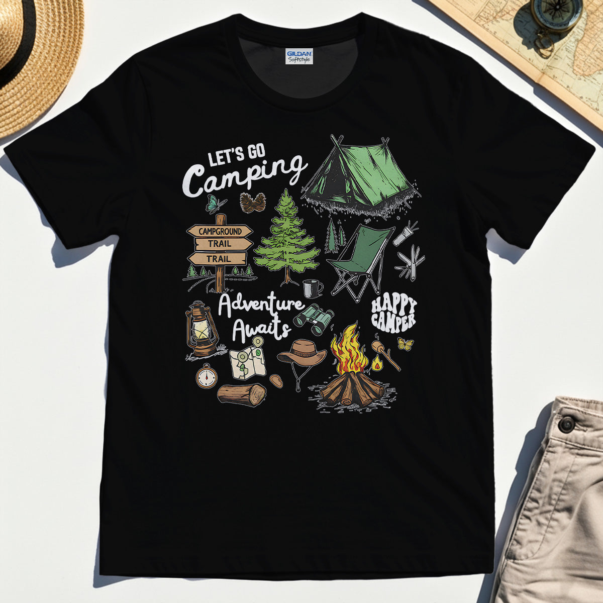 Let’s Go Camping Adventure T-Shirt, Funny Happy Camper T-Shirt For Outdoor Enthusiasts And Travelers 1