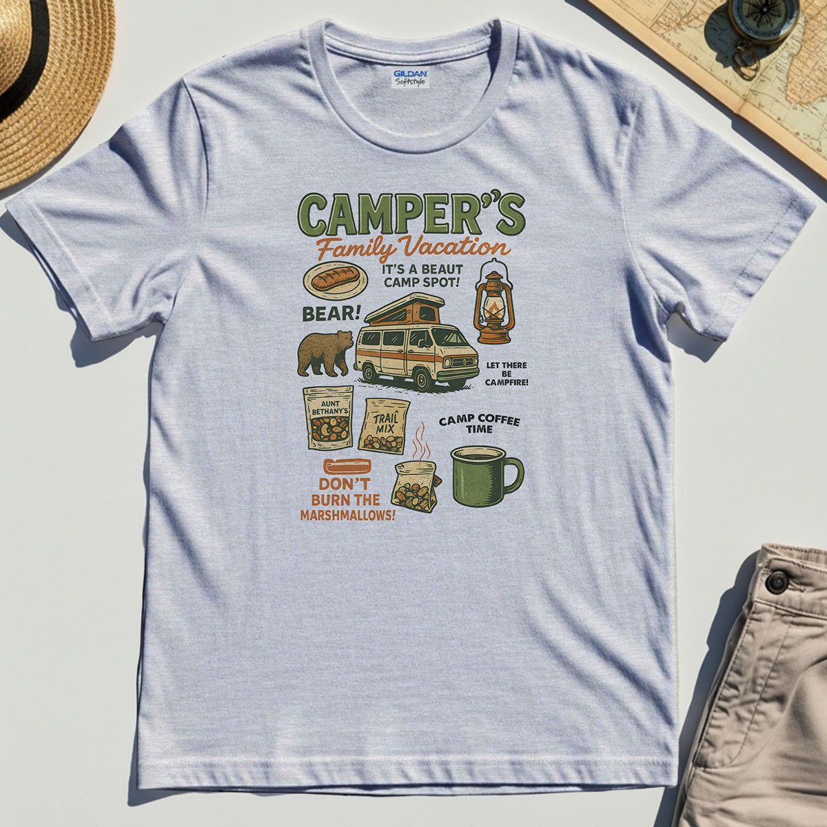 Camper’s Family Vacation T-Shirt, Funny Outdoor Campfire Coffee Trail Mix Adventure Tee 4