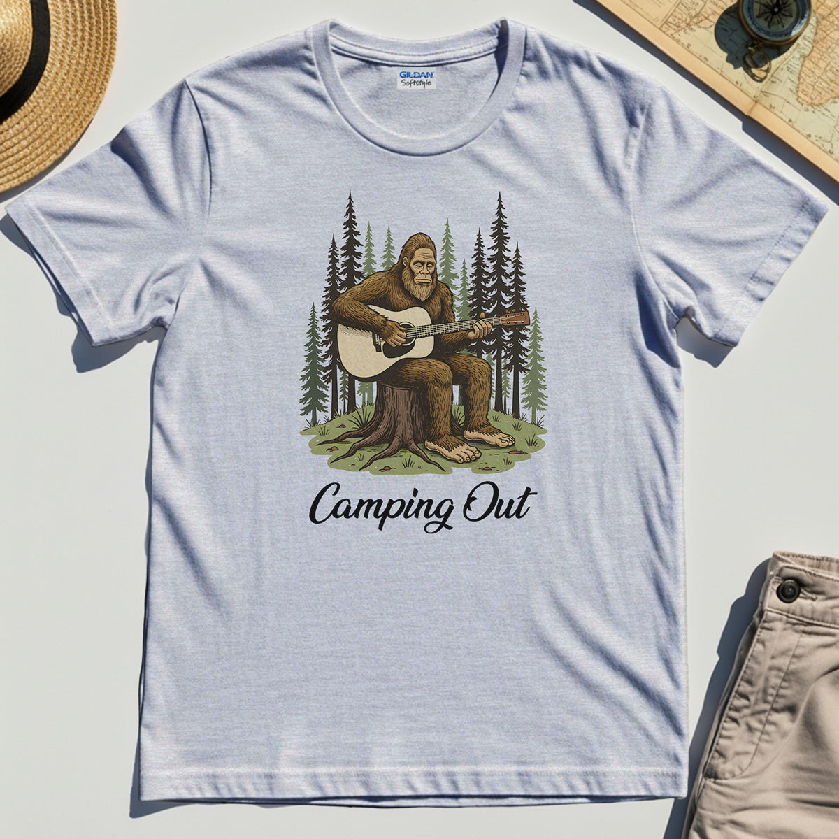 "Camping Out" Funny Bigfoot Camping T-Shirt 4