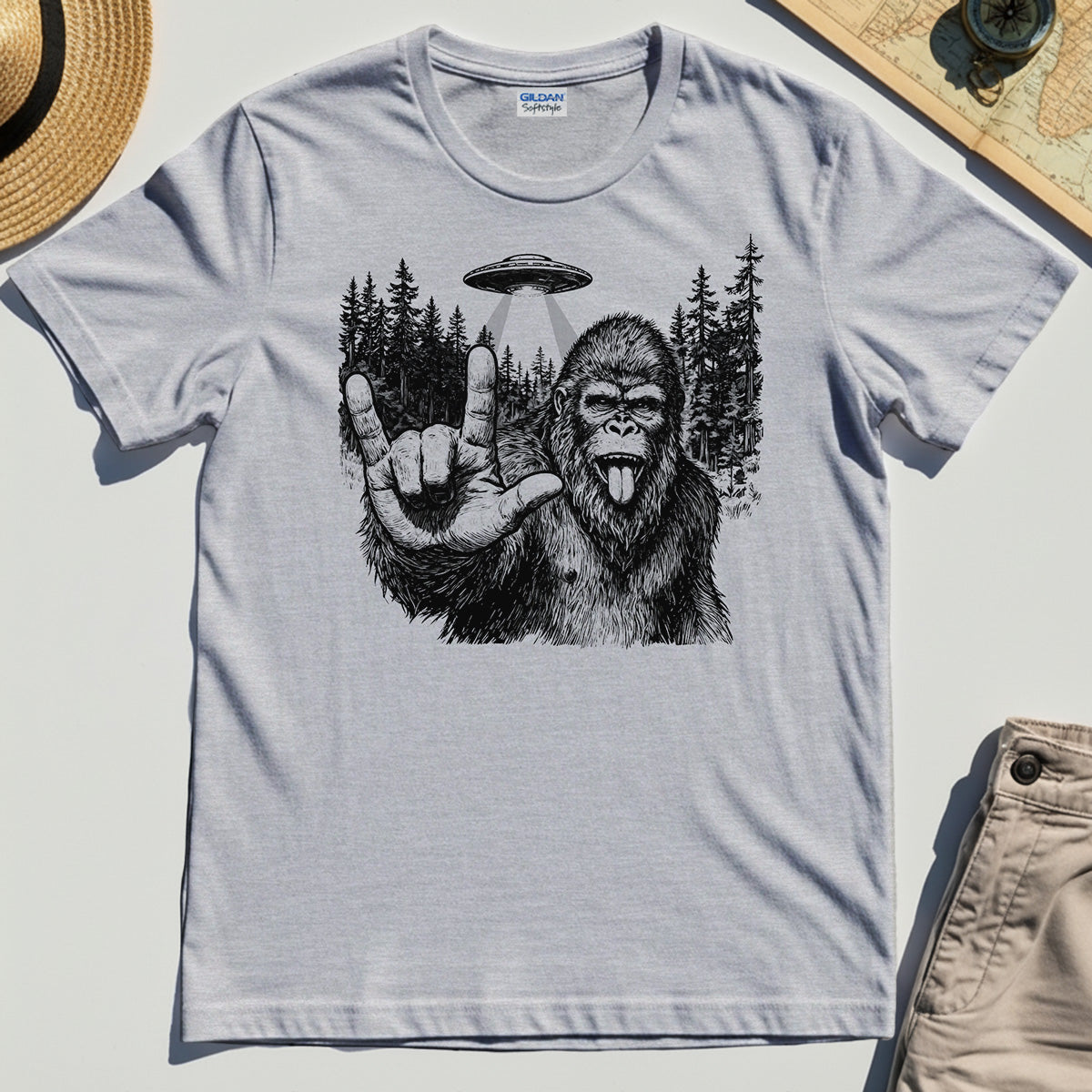 Funny Bigfoot Rock On T-Shirt 4