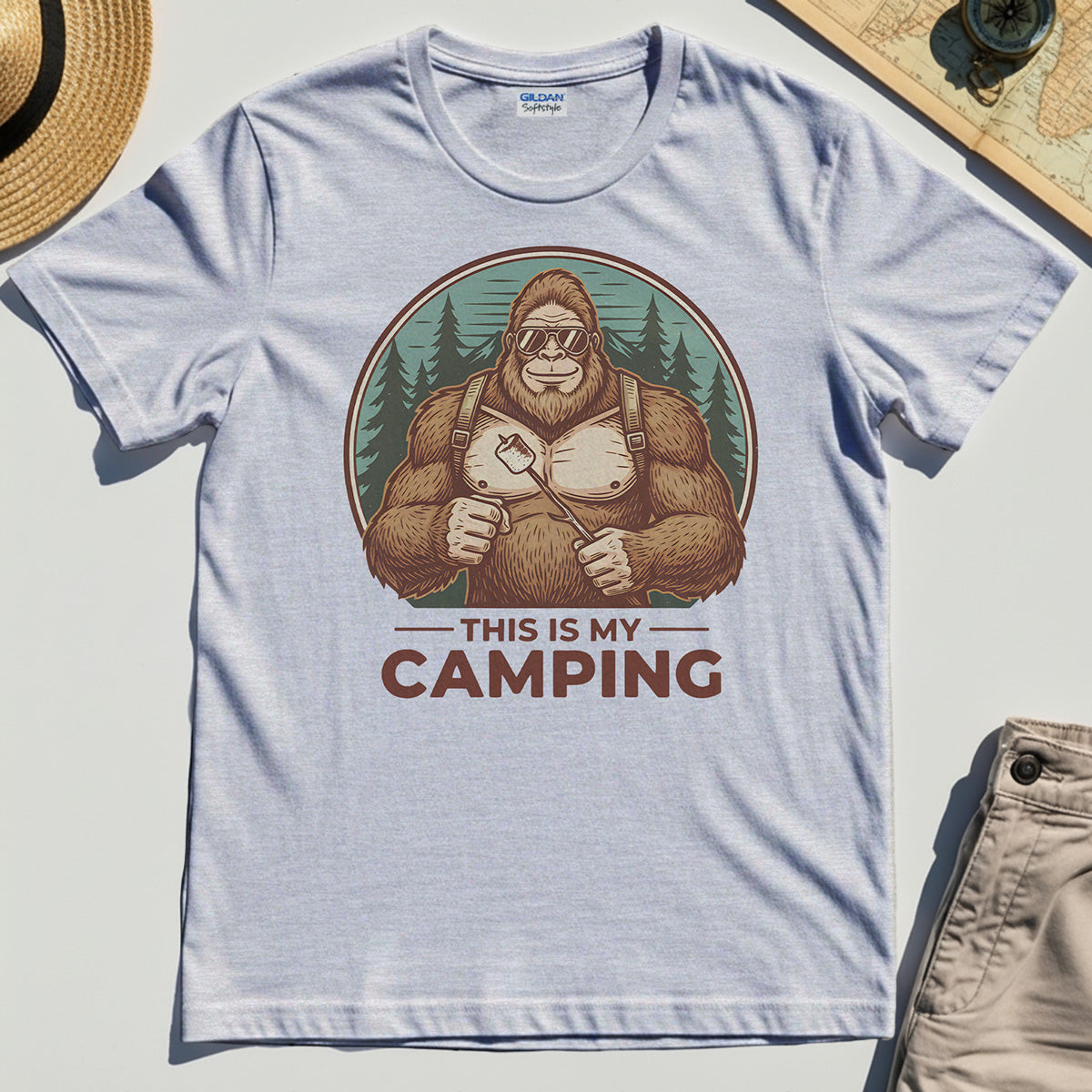 Funny Bigfoot Camping T-Shirt "This Is My Camping”, Sasquatch With Marshmallow Tee 4