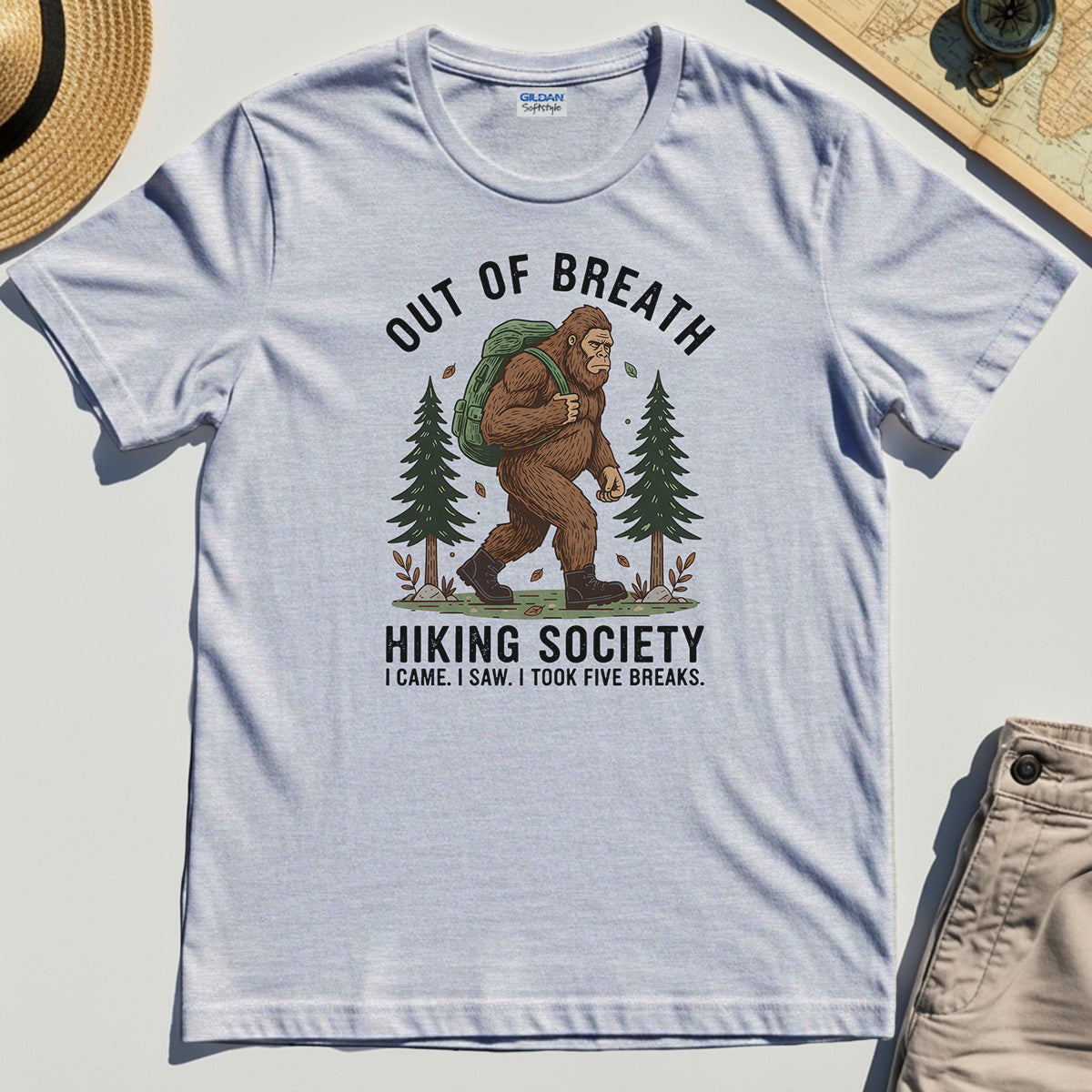 Out of Breath Hiking Society T-Shirt, Funny Sasquatch Outdoor Camping Tee 4