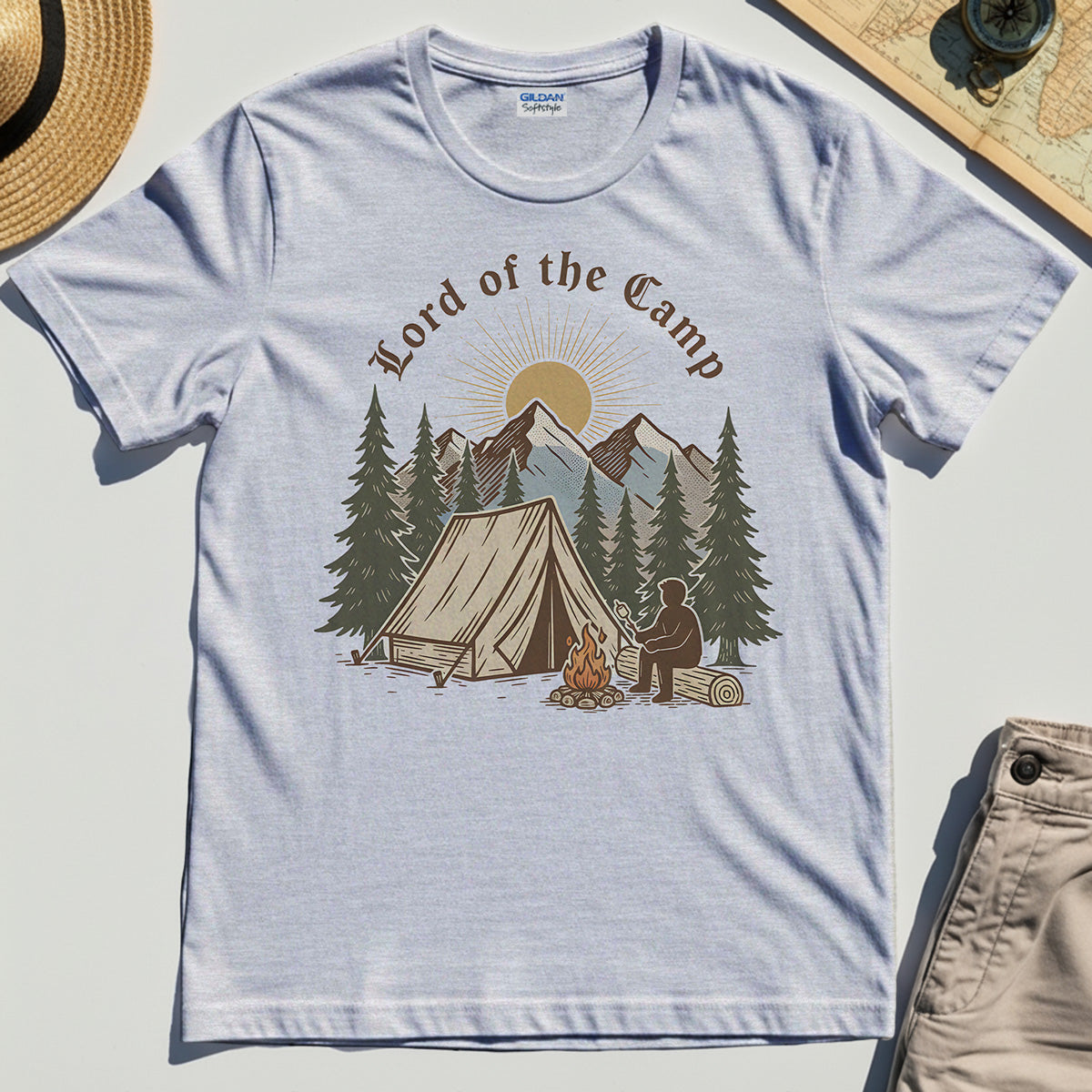 Vintage Lord of the Camp Campfire T-Shirt, Tent And Campfire Mountain Scene Shirt 4