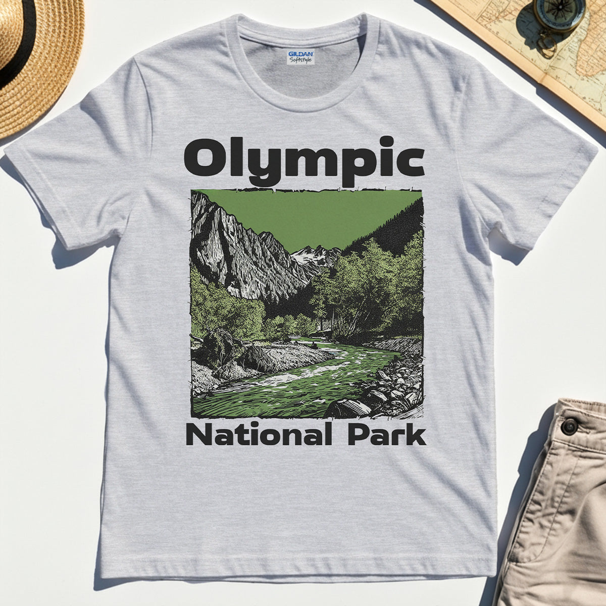 Olympic National Park Shirt, Vintage Mountain River Scene Tee For Outdoor Adventure Campers 4