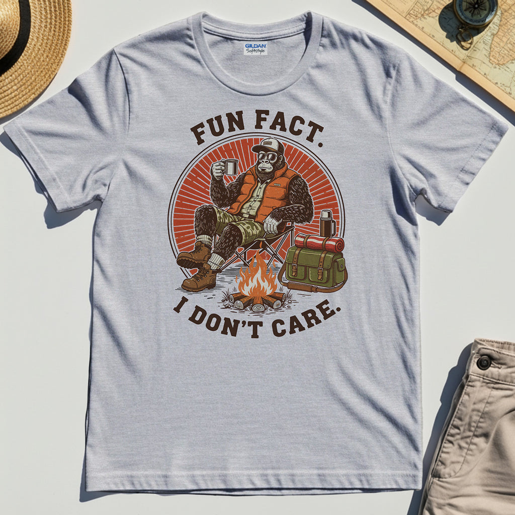 Funny Bigfoot Camping T-Shirt, "Fun Fact I Don’t Care” 4