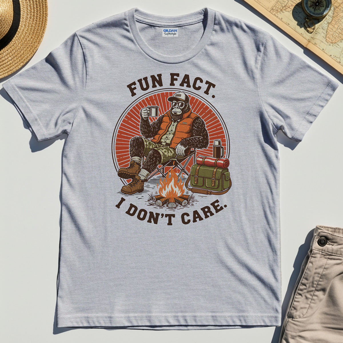 Funny Bigfoot Camping T-Shirt, "Fun Fact I Don’t Care” 4