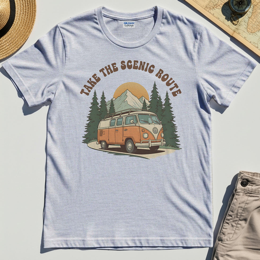 Take The Scenic Route T-Shirt, Vintage Road Trip Tee For Travelers And Adventure Lovers 1