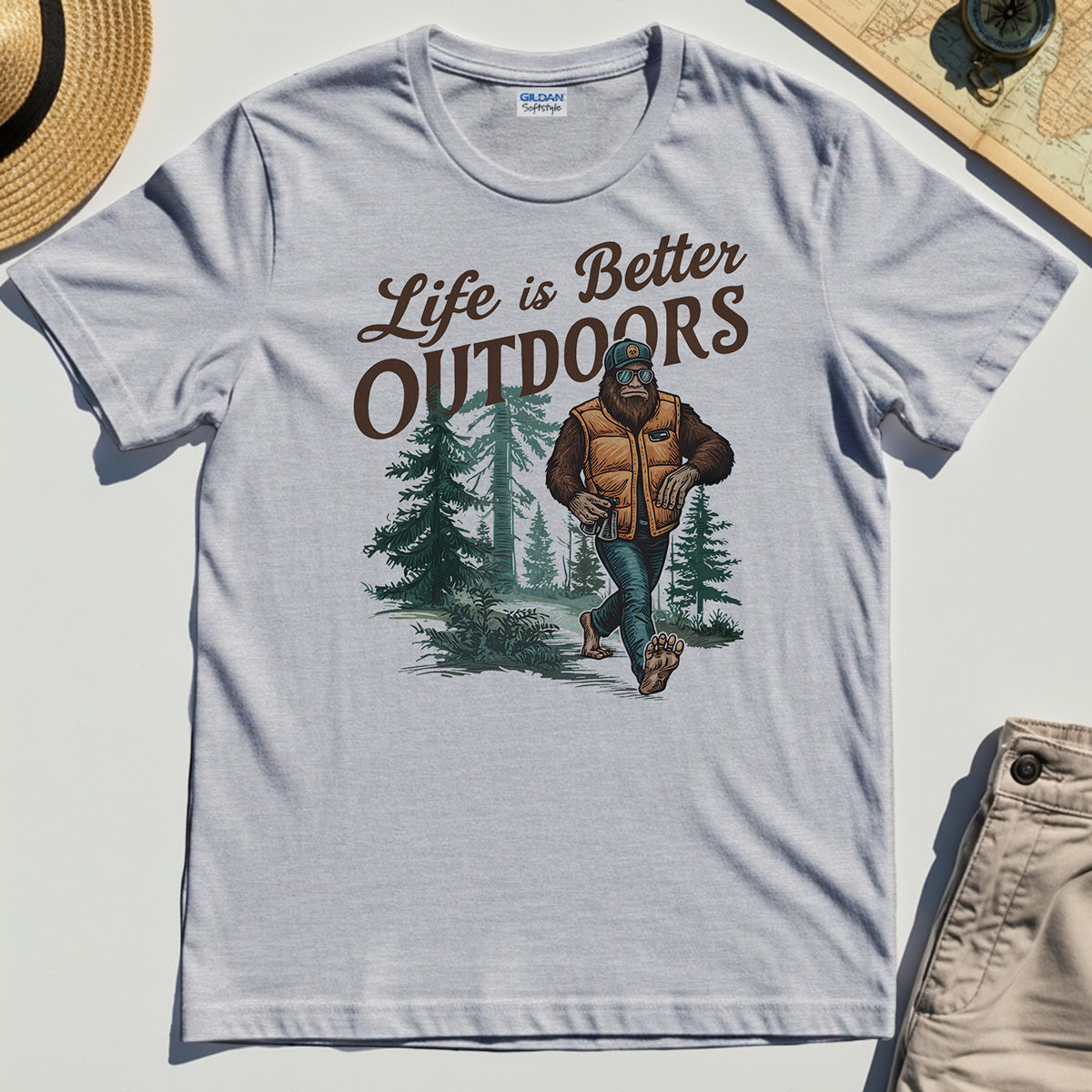 Bigfoot Life Is Better Outdoors T-Shirt, Retro Camping Graphic Tee for Outdoor Adventurers 4