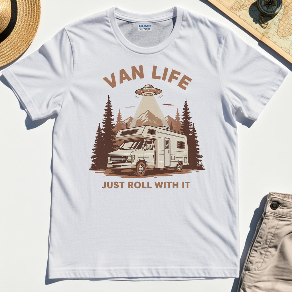Just Roll With It T-Shirt, Retro Camper Van Adventure Shirt For Camping Lovers 8