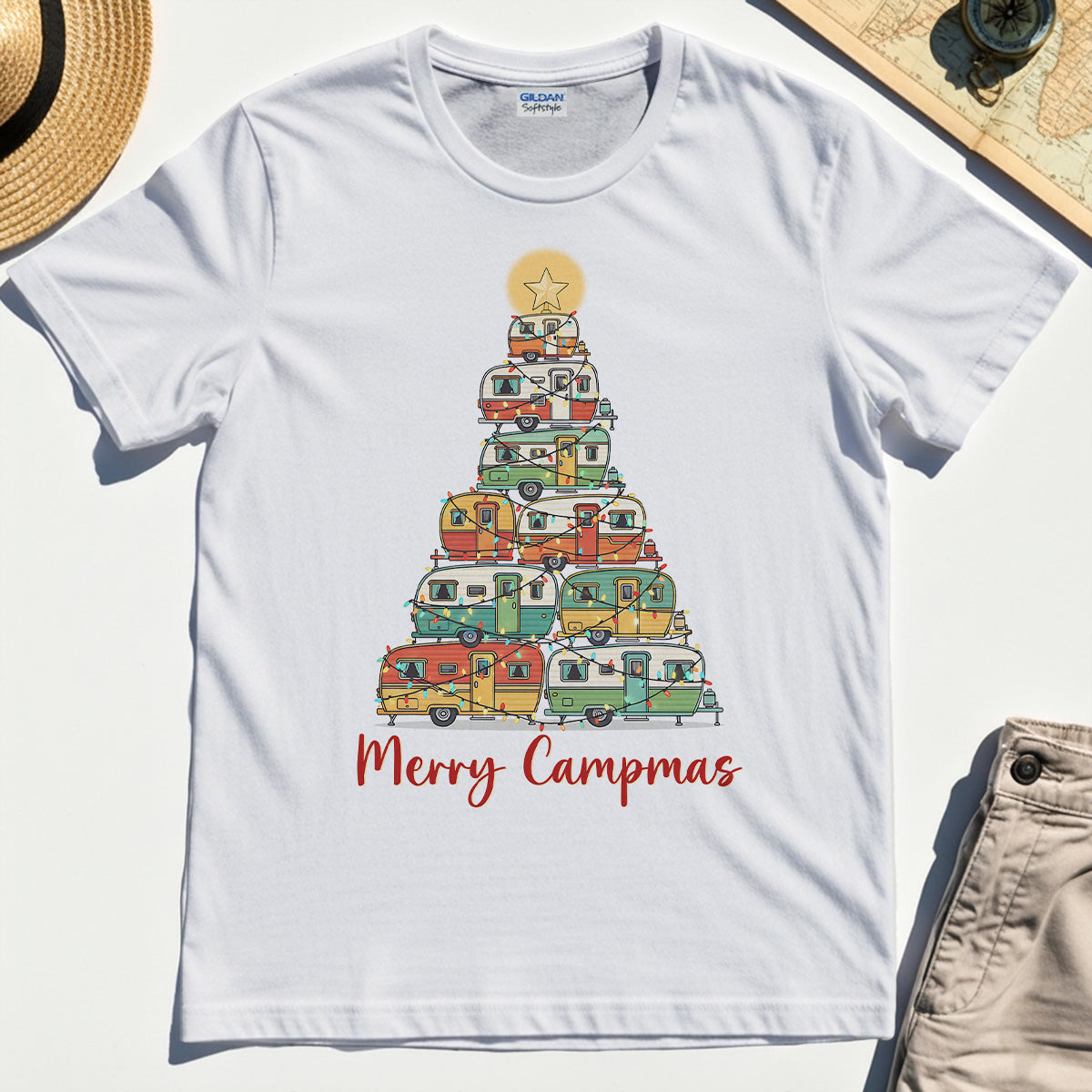 Retro Camper Van Christmas Shirt, Funny Holiday Camping T-Shirt For Men And Women 8