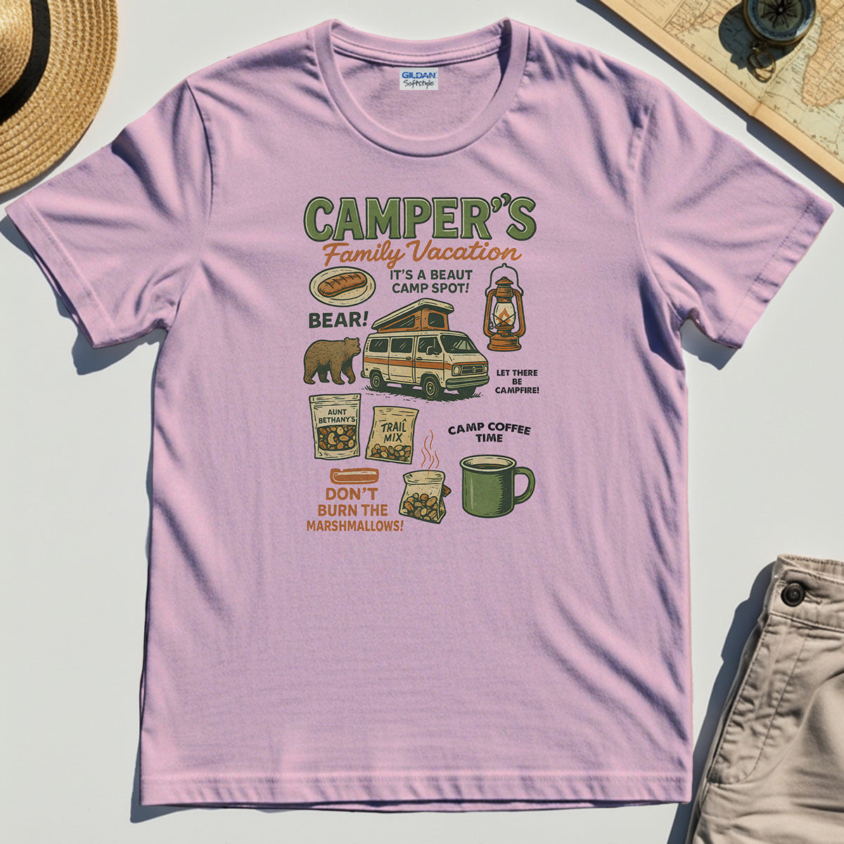 Camper’s Family Vacation T-Shirt, Funny Outdoor Campfire Coffee Trail Mix Adventure Tee 5