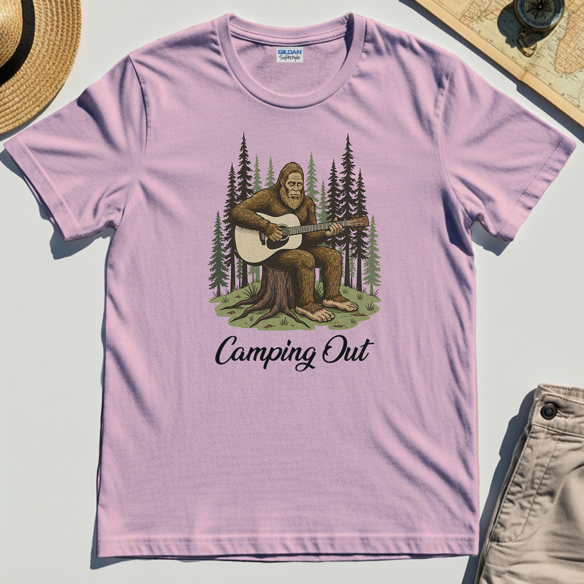 "Camping Out" Funny Bigfoot Camping T-Shirt 5