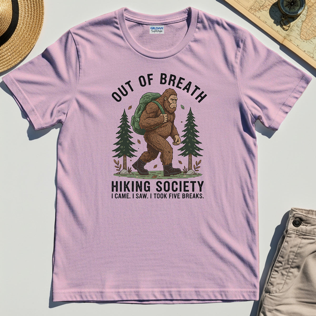 Out of Breath Hiking Society T-Shirt, Funny Sasquatch Outdoor Camping Tee 5