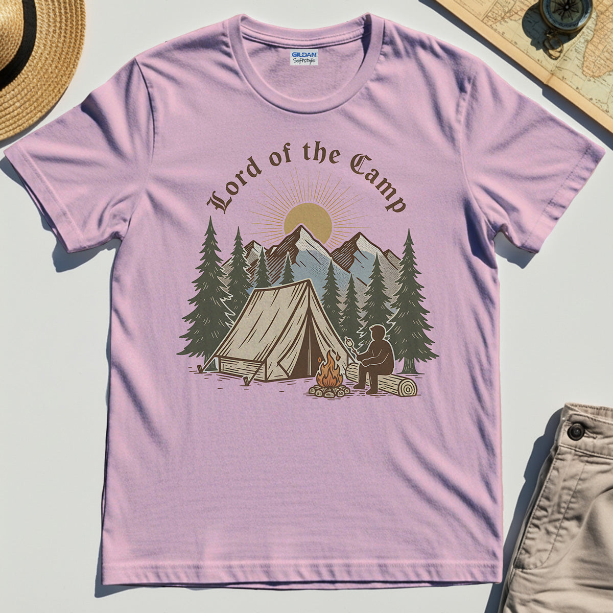 Vintage Lord of the Camp Campfire T-Shirt, Tent And Campfire Mountain Scene Shirt 5