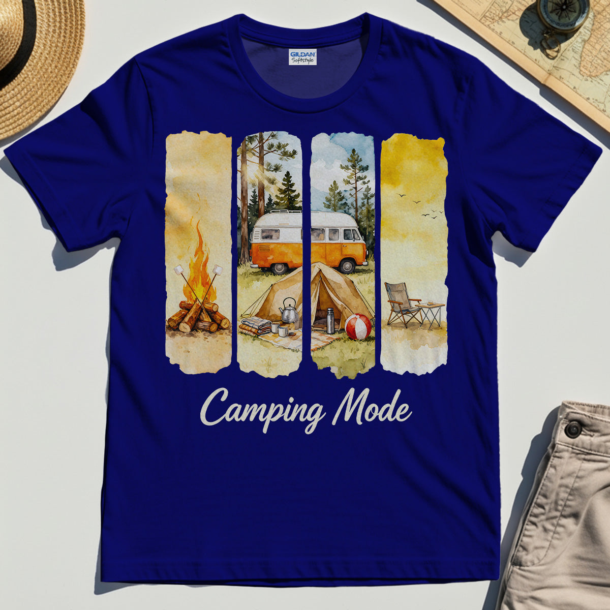 Van Life and Campfire Graphic Tee, Watercolor Campfire and Tent Graphic T-Shirt For Outdoor Lovers 3