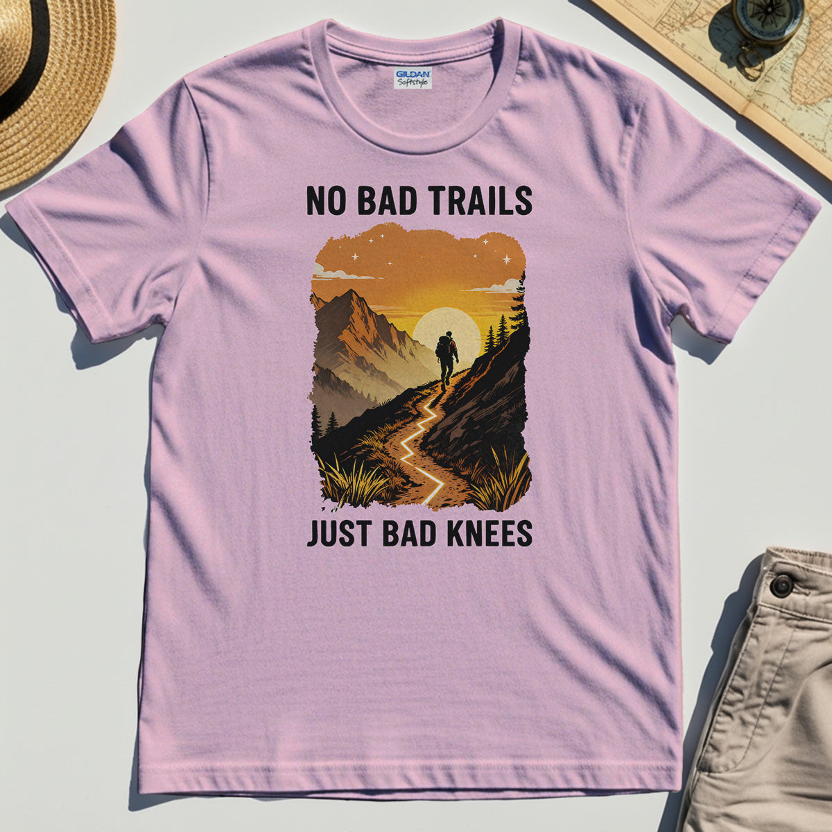 No Bad Trails Just Bad Knees T-Shirt, Funny Trail And Camping Shirt For Outdoor Lovers 5