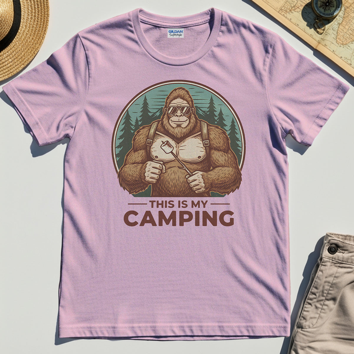 Funny Bigfoot Camping T-Shirt "This Is My Camping”, Sasquatch With Marshmallow Tee 5