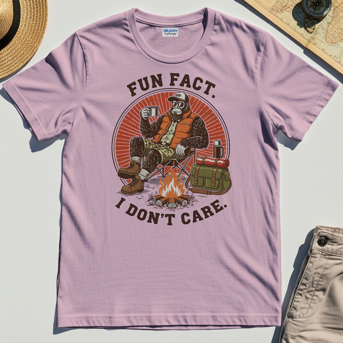 Funny Bigfoot Camping T-Shirt, "Fun Fact I Don’t Care” 5