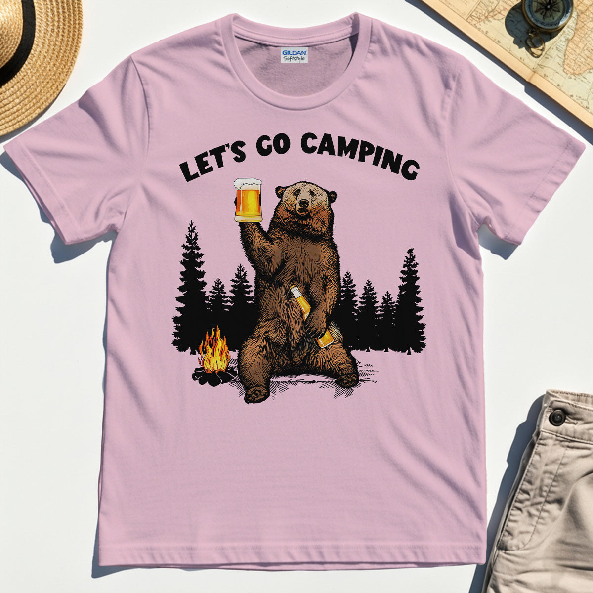 Let’s Go Camping Shirt, Funny Beer Drinking Bear Graphic Tee For Outdoor & Camping Lovers 5