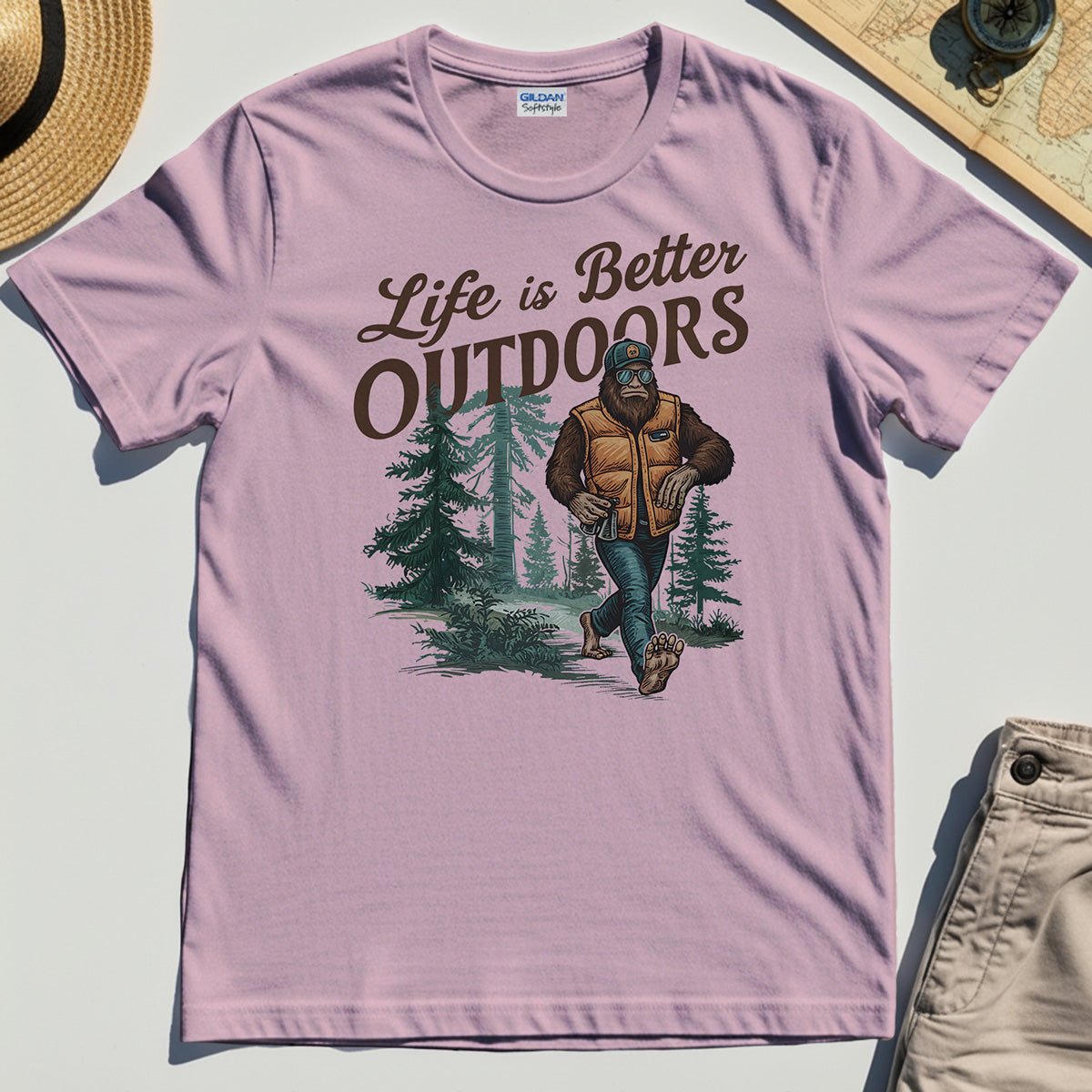 Bigfoot Life Is Better Outdoors T-Shirt, Retro Camping Graphic Tee for Outdoor Adventurers 5