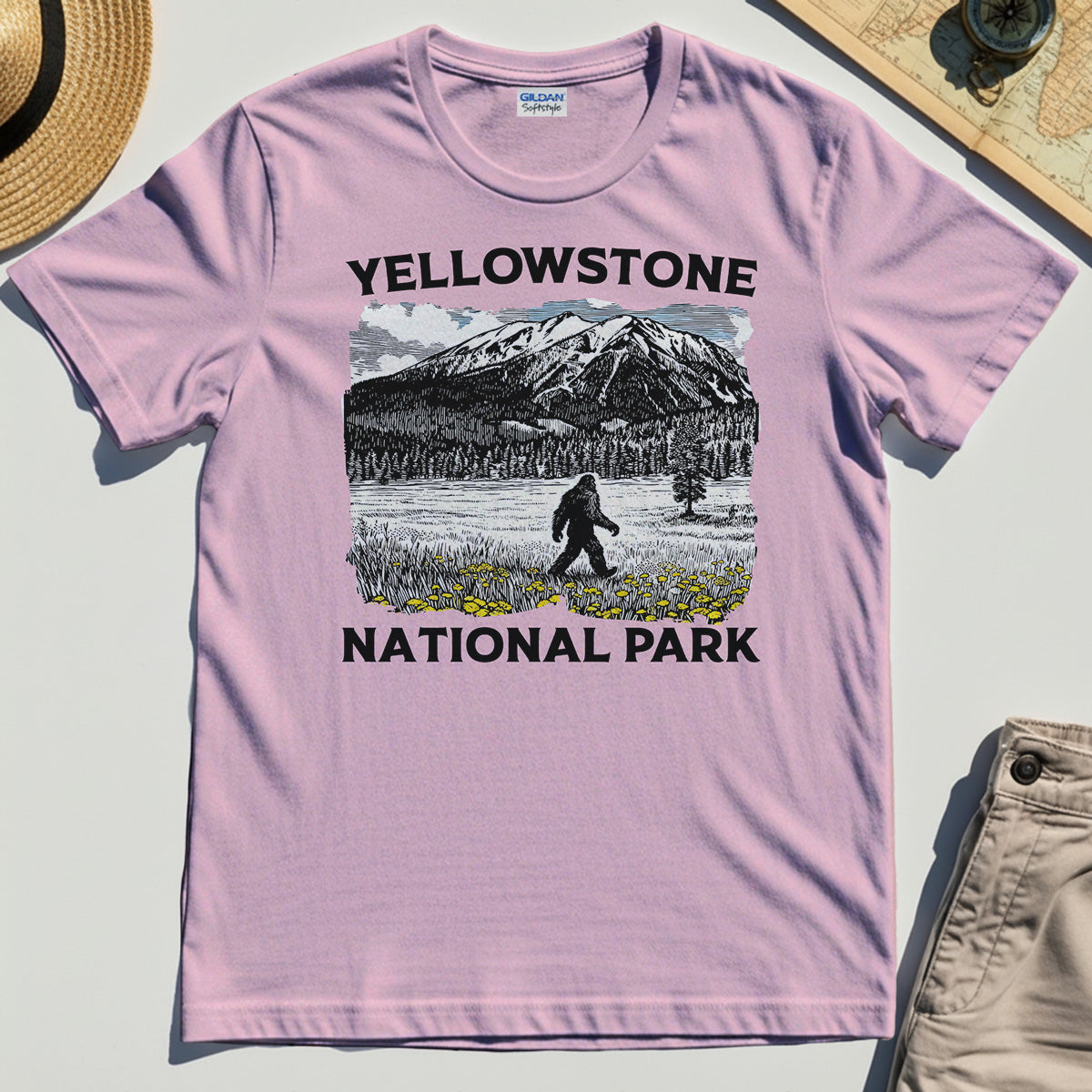 Yellowstone National Park T-Shirt, Bigfoot Hiking Graphic 5