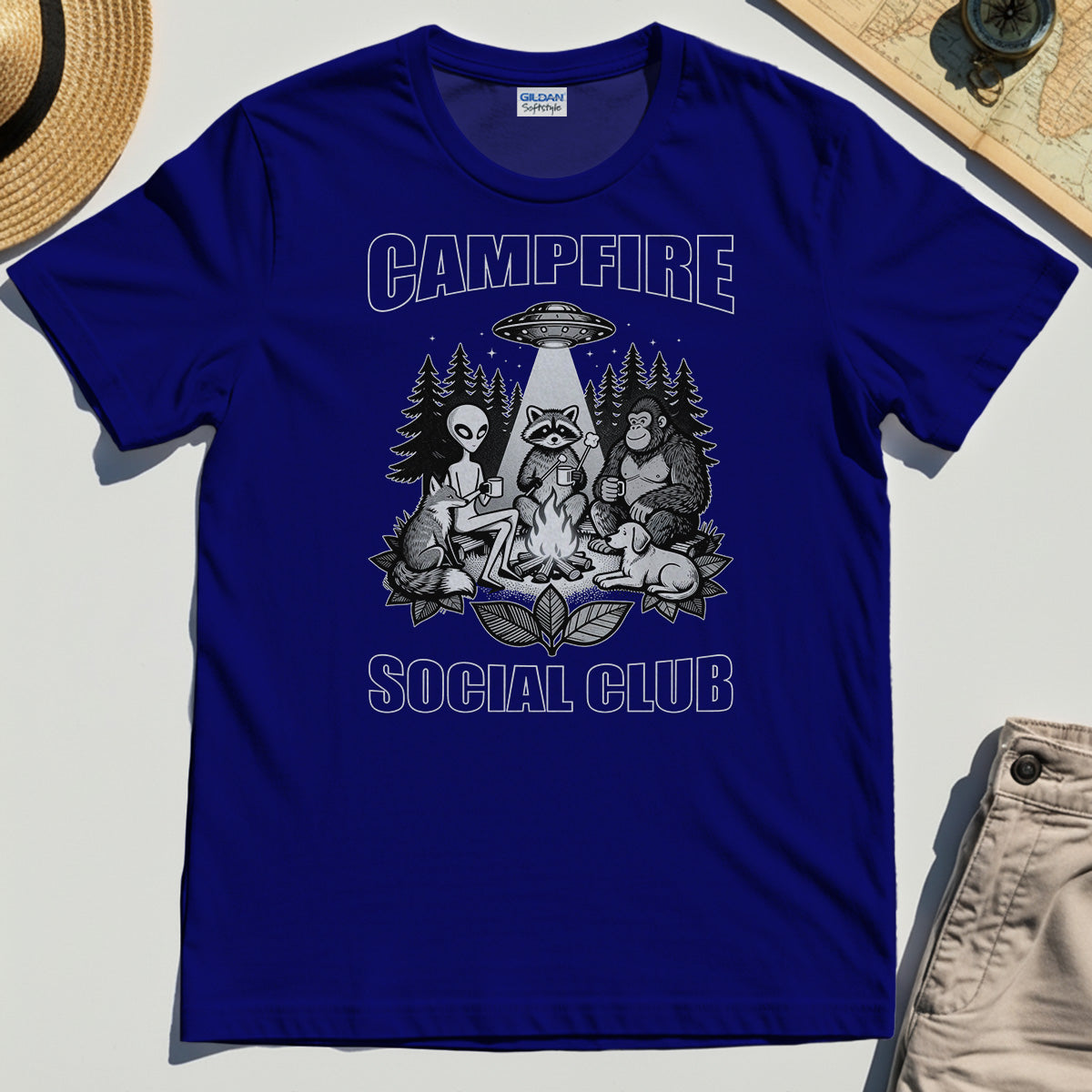 Campfire Social Club With Alien, Bigfoot, UFO And Raccoon T-Shirt 7