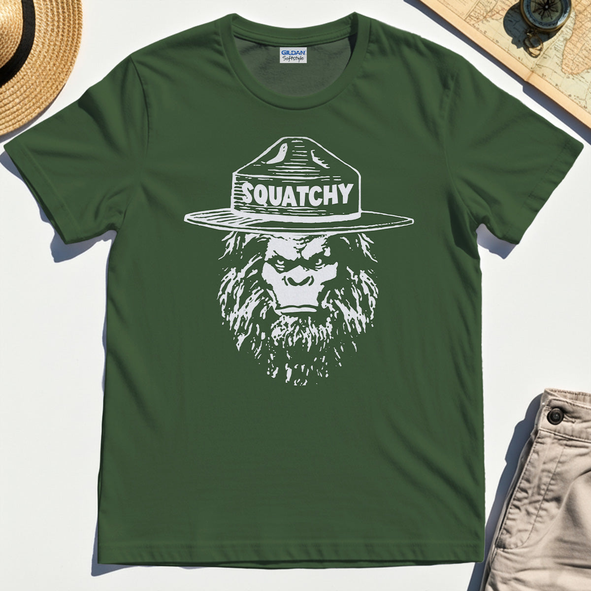 Sasquatch "SQUATCHY" Funny Bigfoot Tee, Retro Line Art Bigfoot Face Tee For Camping Lovers 2