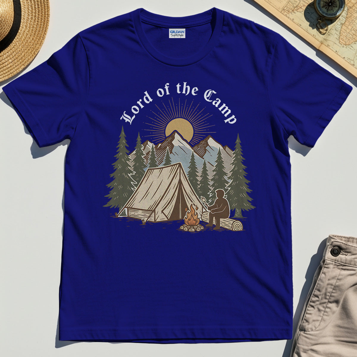 Vintage Lord of the Camp Campfire T-Shirt, Tent And Campfire Mountain Scene Shirt 6