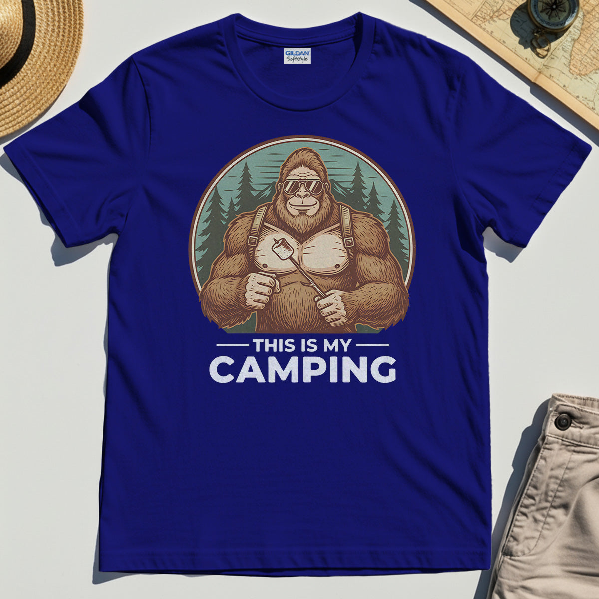 Funny Bigfoot Camping T-Shirt "This Is My Camping”, Sasquatch With Marshmallow Tee 6