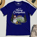 Funny Merry Christmas Camping T-Shirt, Retro Camper Van Snowman Campfire Tee for Outdoor Lovers 2