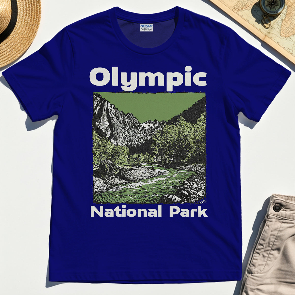 Olympic National Park Shirt, Vintage Mountain River Scene Tee For Outdoor Adventure Campers 6