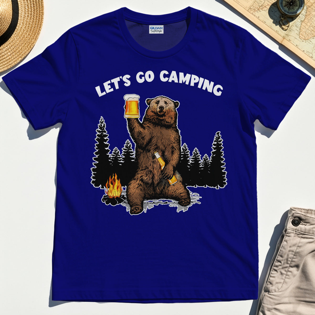 Let’s Go Camping Shirt, Funny Beer Drinking Bear Graphic Tee For Outdoor & Camping Lovers 6