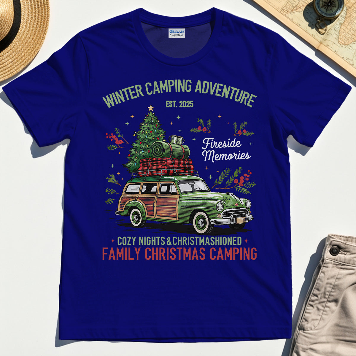 Winter Camping Adventure T-Shirt, Retro Car with Tree Family Christmas Camping Shirt 6