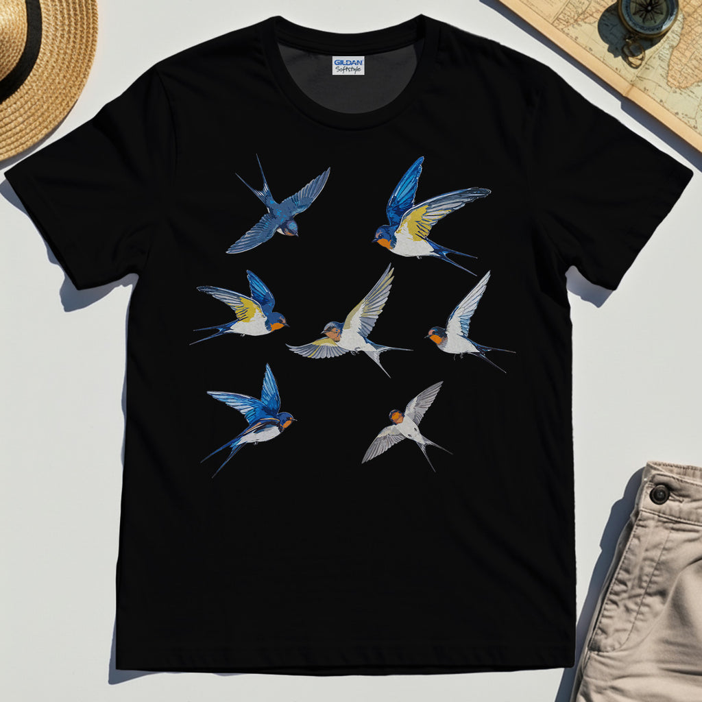 Elegant Flying Swallows Shirt, Minimalist Wildlife Camping Graphic Shirt Gift For Nature Campers 2