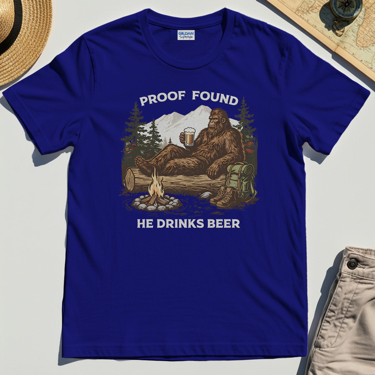 Funny Bigfoot "Proof Found He Drinks Beer" Camping T-Shirt, Sasquatch Beer Lover T-Shirt For Campers 6
