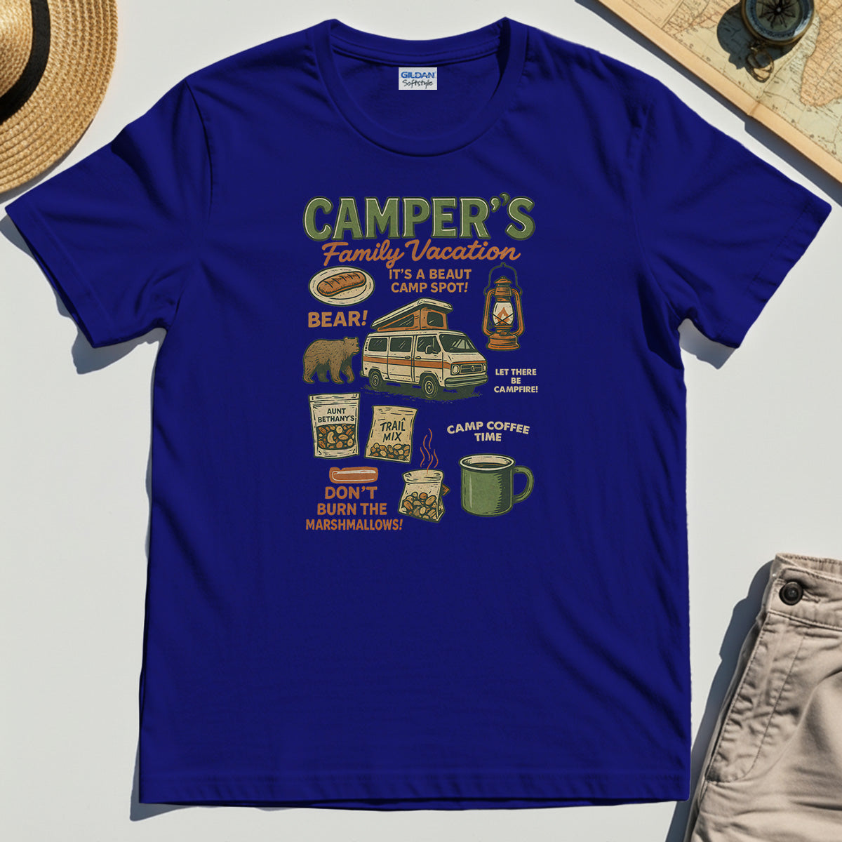 Camper’s Family Vacation T-Shirt, Funny Outdoor Campfire Coffee Trail Mix Adventure Tee 6