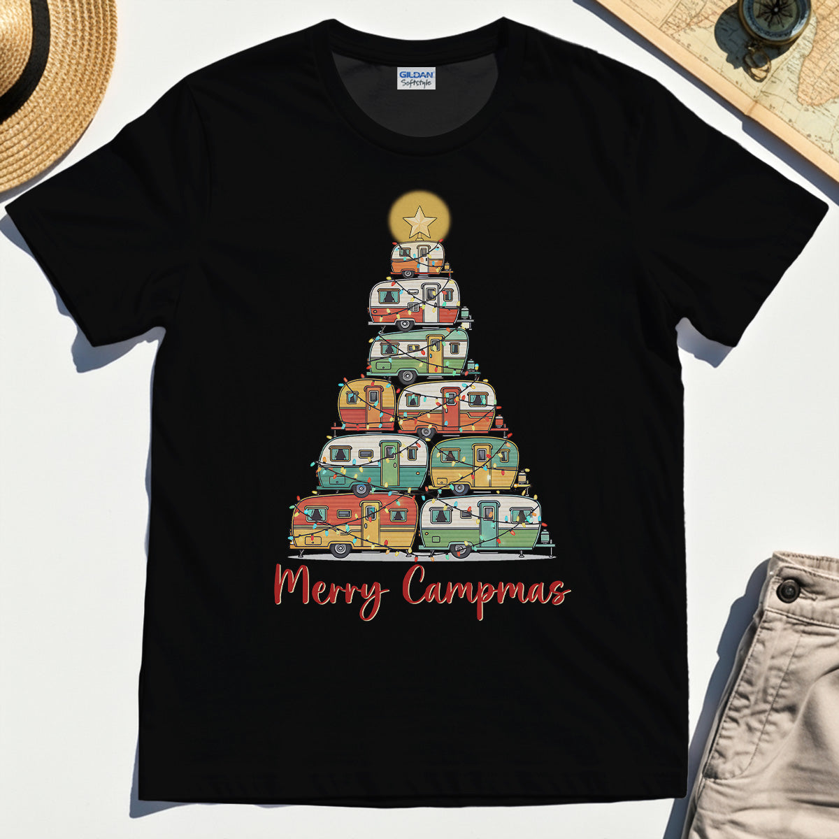 Retro Camper Van Christmas Shirt, Funny Holiday Camping T-Shirt For Men And Women 1