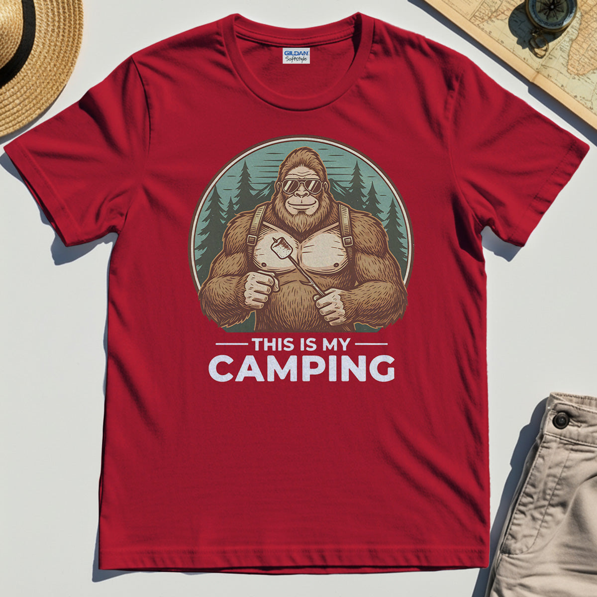Funny Bigfoot Camping T-Shirt "This Is My Camping”, Sasquatch With Marshmallow Tee 7