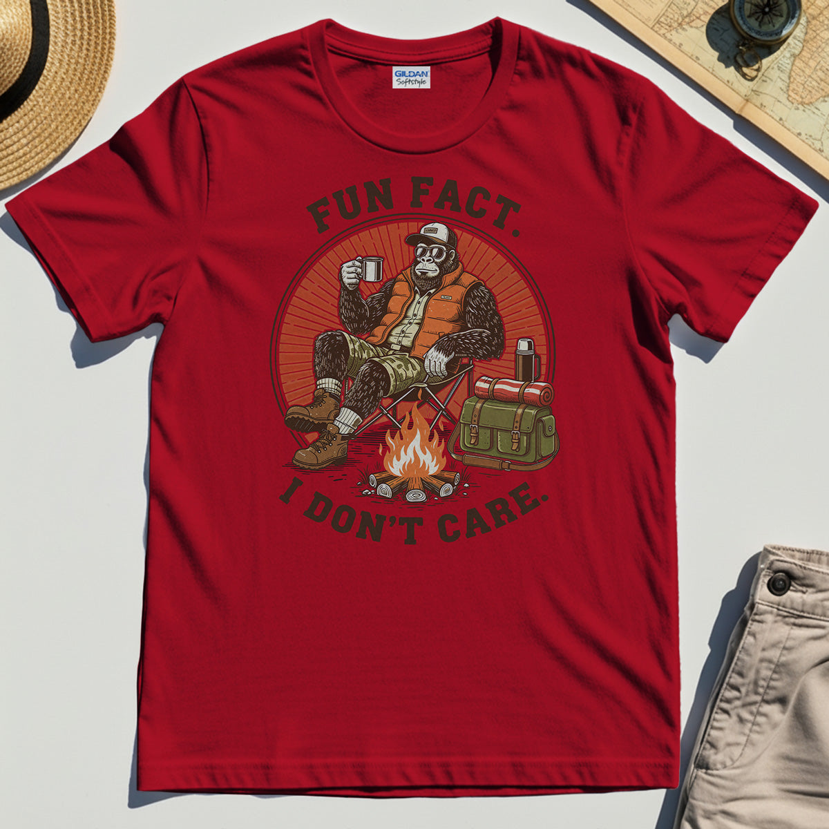 Funny Bigfoot Camping T-Shirt, "Fun Fact I Don’t Care” 7